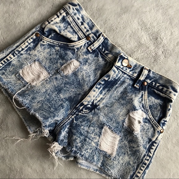 Vintage Pants - VTG Wrangler Acid Wash Distressed Denim Jean Short